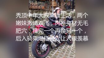 秃顶中年大叔幸福生活，两个嫩妹激情双飞，肉感身材无毛肥穴，操完一个再换另一个，后入骑乘爆插骚穴让人很羡慕